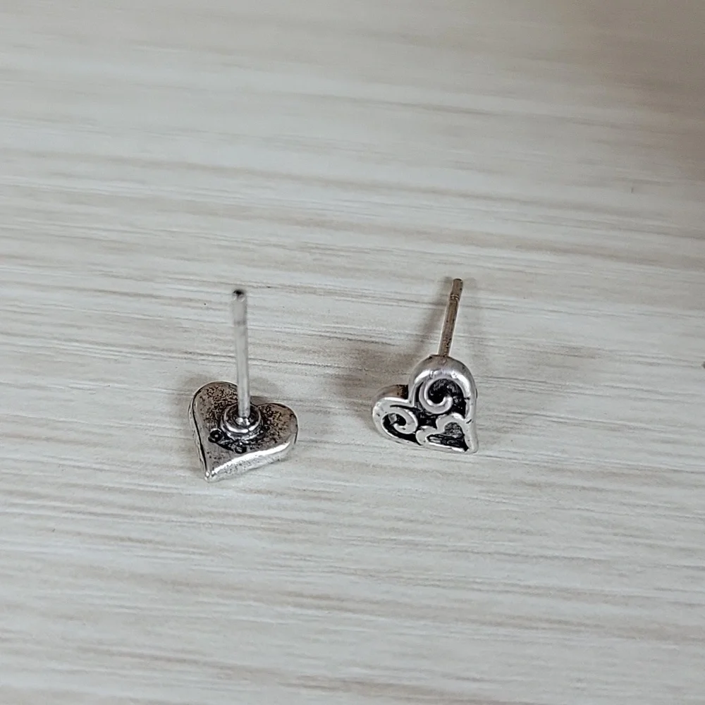 Sterling Silver Dainty Heart Stud Earrings, S925 - Picture 6 of 6